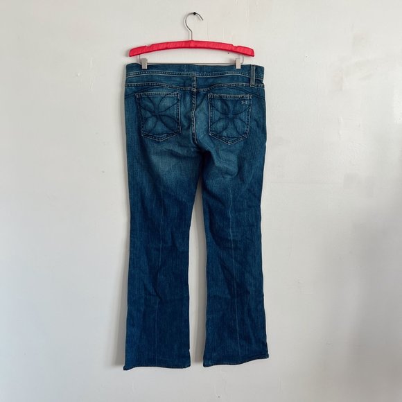 Vintage, Y2K Low Rise Dark Wash Flared Denim Jeans | 2000s Trendy Fashion Jeans - Picture 4 of 4